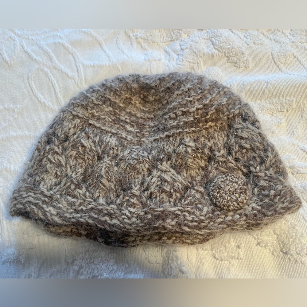Lambswool Angora Hat - brown, gold, cream tones - super soft